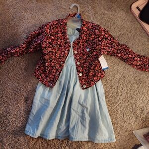 Floral Jacket With Blue Dress Set  L 10/12